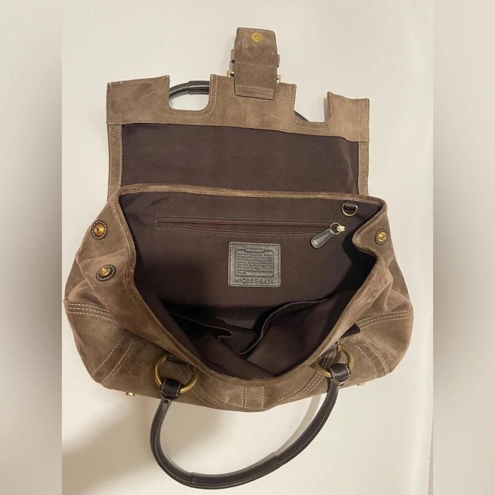 Coach Brown Suede Shoulder Bag with Gold Accents